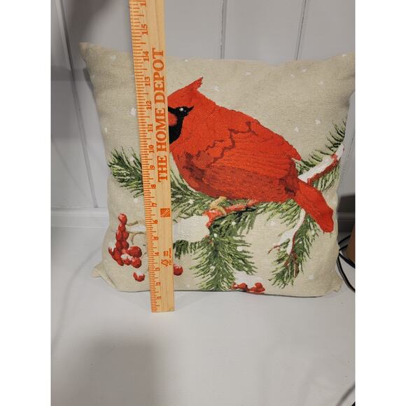 Red Cardinal Bird Decorative Throw Pillow Christmas Decor Square Pillow - Picture 6 of 7